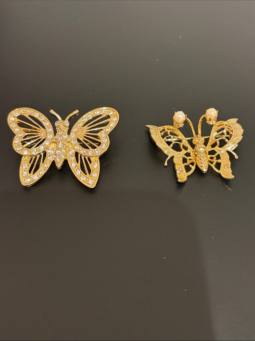 Vintage Gold Tone Butterfly Brooch Lot of 2